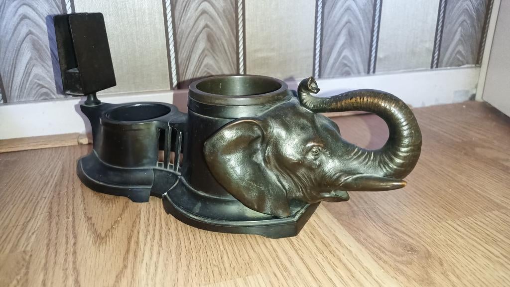 Antieke bronzen rookset met olifantmotief, Ophalen of Verzenden