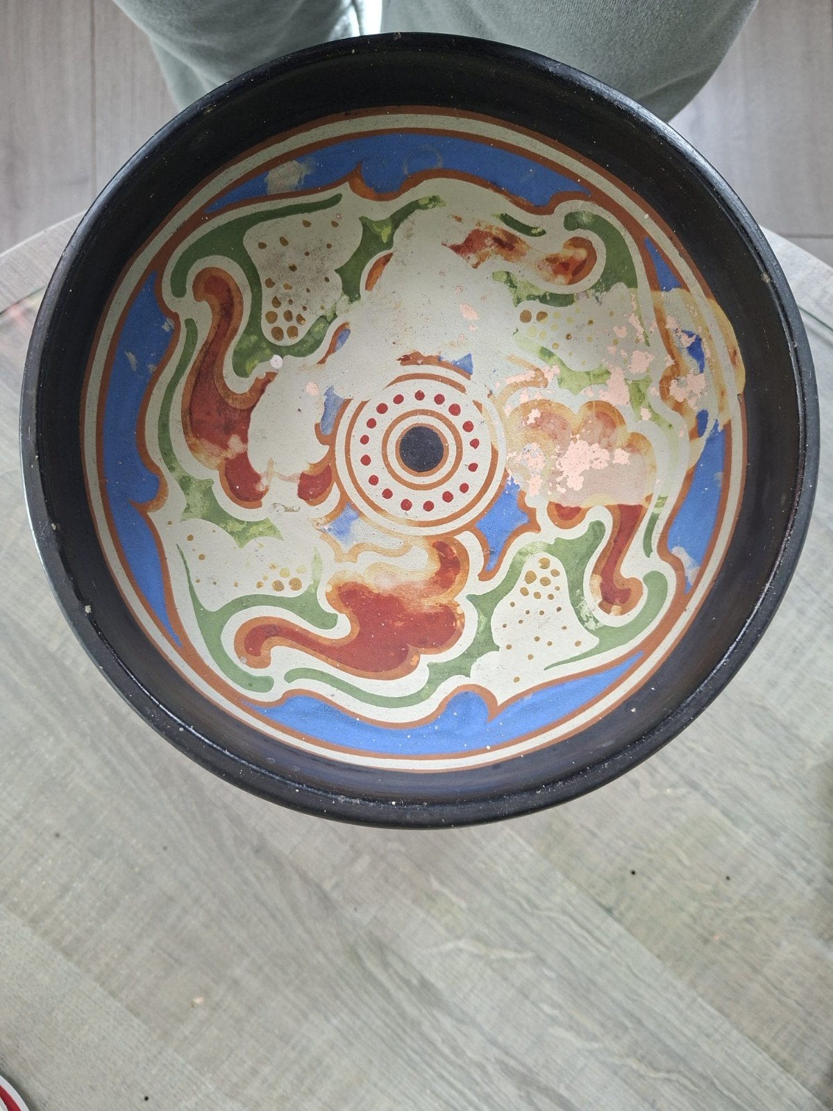 Antieke Gouds Plateel schaal op voet, handgeschilderd, Antiek en Kunst, Ophalen of Verzenden