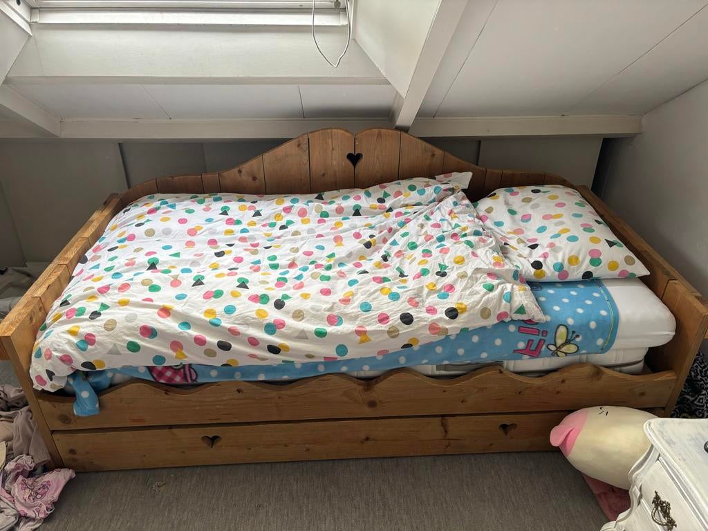 Steigerhouten bed met extra slaapplek + kledingkast, Ophalen, Eenpersoons, Bruin, Steigerhout