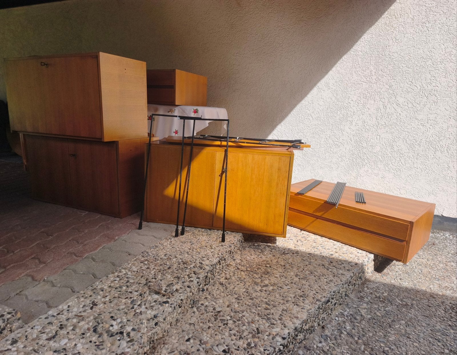 vintage jaren 60 teak Omnia modulair wandsysteem, Ophalen, Gebruikt, 150 tot 200 cm, Teakhout