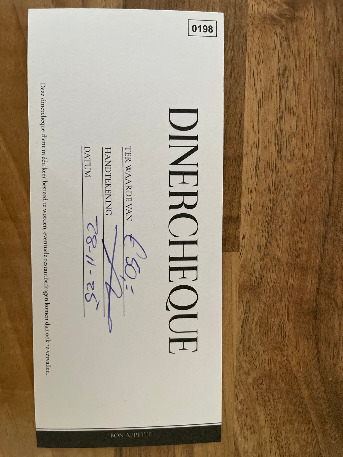 Cadeaubon, Eén persoon, Cadeaubon