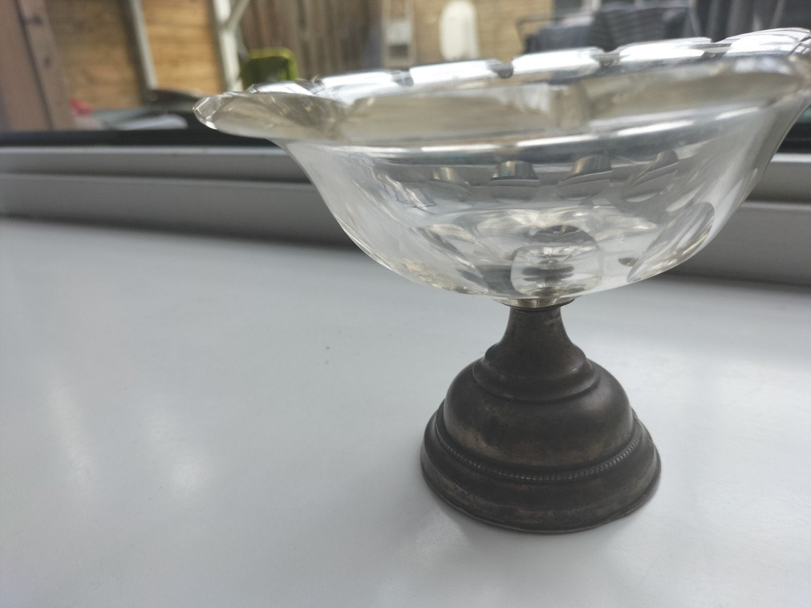 Zilveren schaaltje met glazen kom, Antiek en Kunst, Ophalen of Verzenden, Zilver