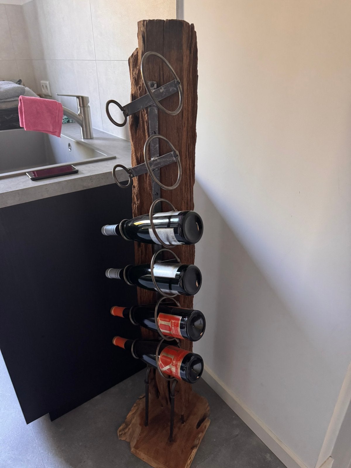 Houten wijnrek voor zes flessen., Ophalen, Gebruikt, Hout, 5 tot 15 flessen