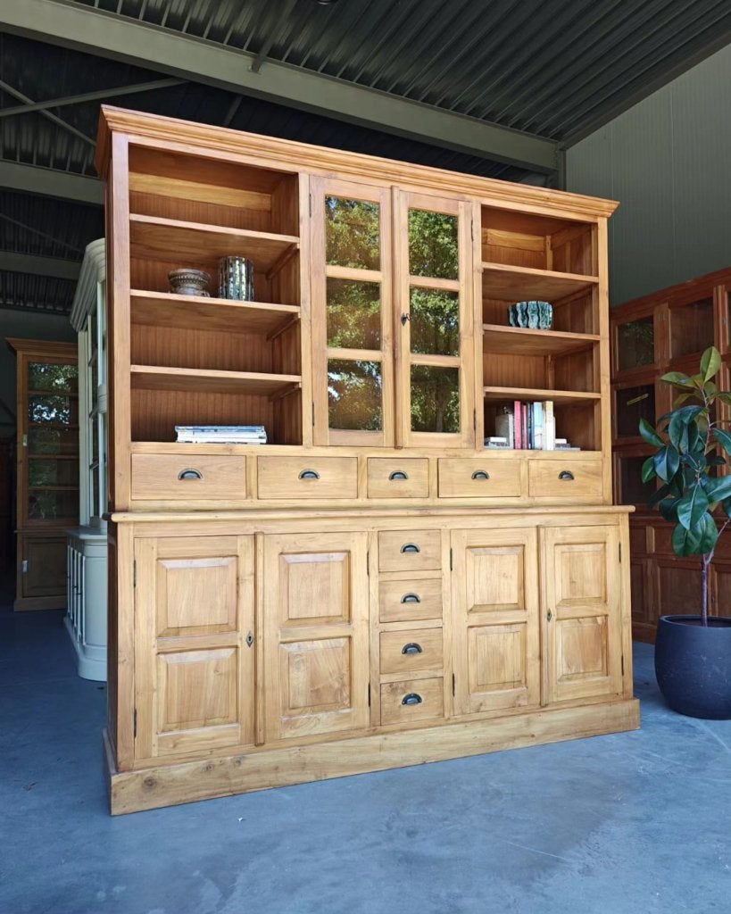 Prachtige teakhouten buffetkast | Boekenkast | Servies #4372, Glas, Gebruikt, Met deur(en), -