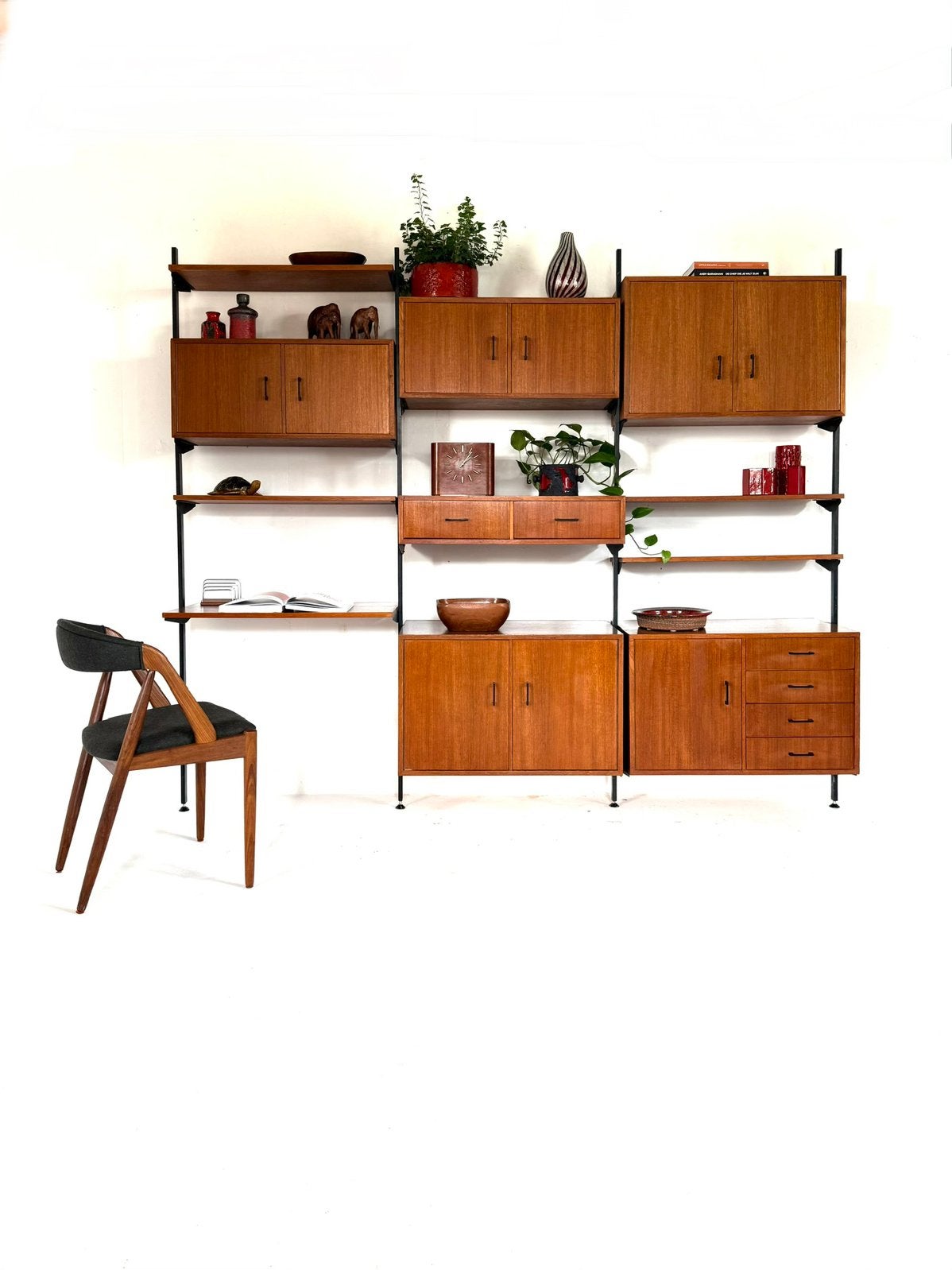 Vintage XL Deens modulair teakhouten wandsysteem ‘60, Gebruikt, Teakhout, Ophalen of Verzenden, Nvt