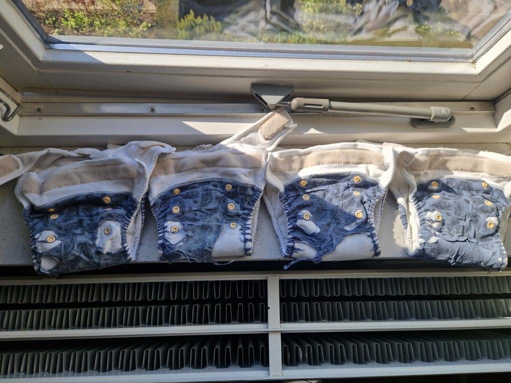 4 Hu-Da's bamboe wasbare luiers blauw veren, Ophalen of Verzenden, Gebruikt, Hu-da, Jongetje of Meisje