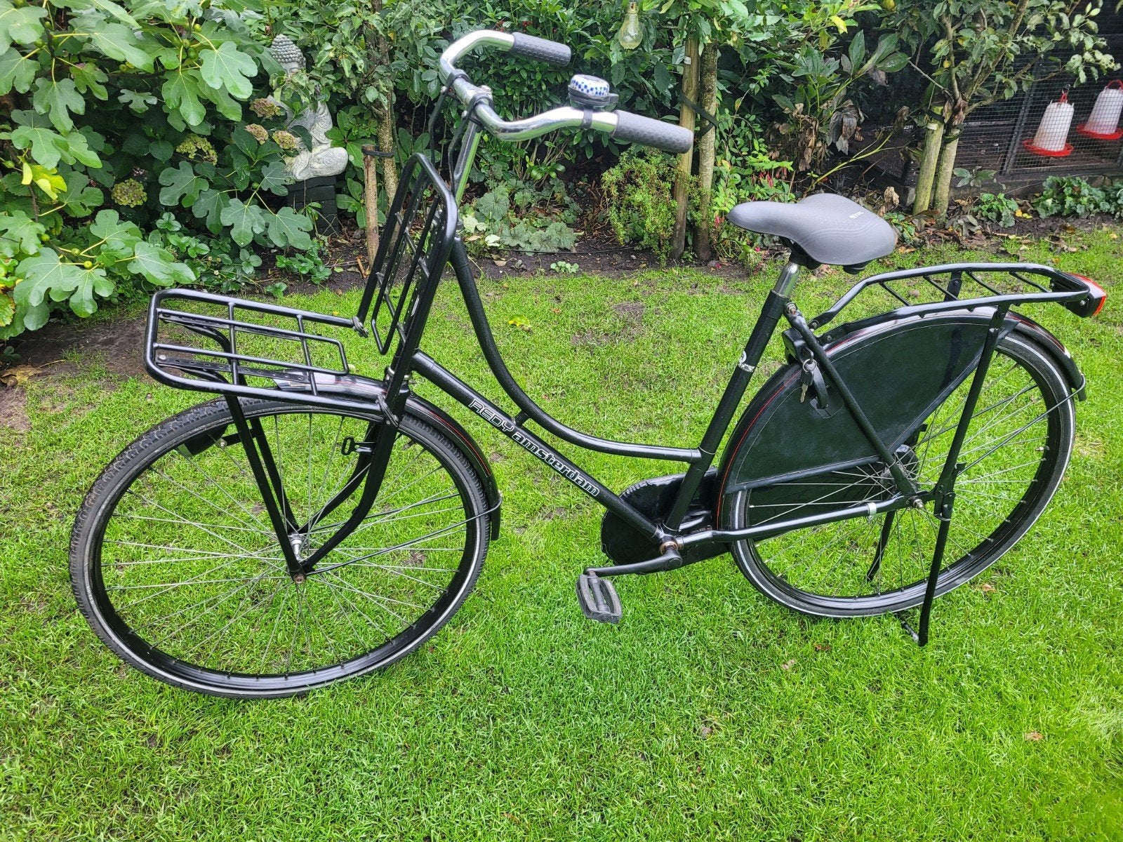 Zwarte Transportfiets 28 inch met Voordrager en Achterdrager, Terugtraprem, Ophalen, Overige merken, 53 tot 56 cm