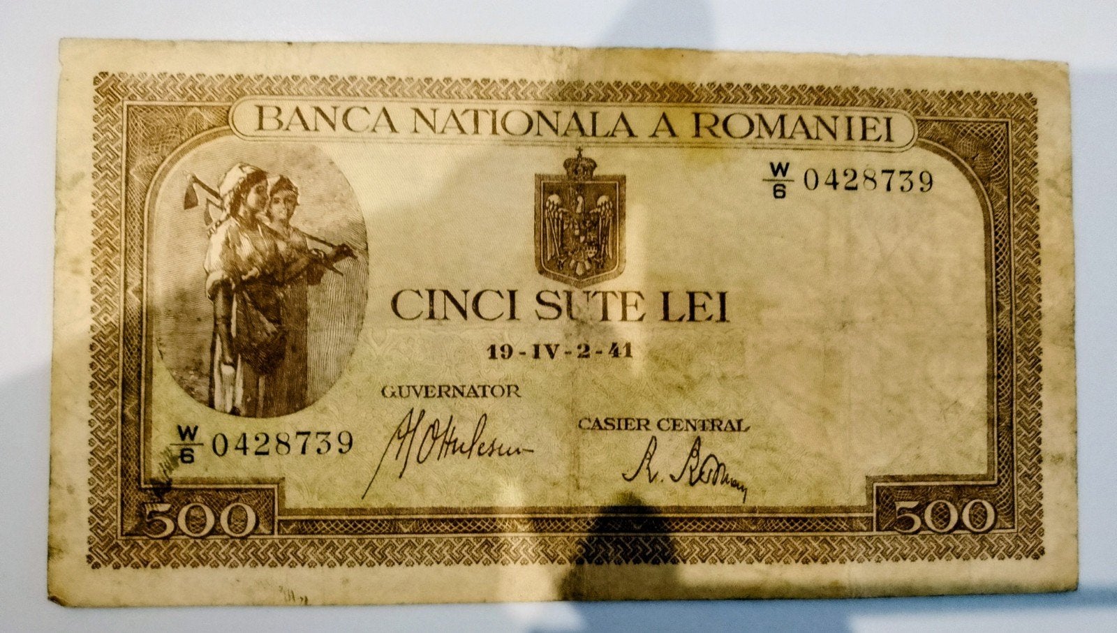 Oude Zelzdam bankbilet van Romania 500 Lei 1941., Ophalen of Verzenden