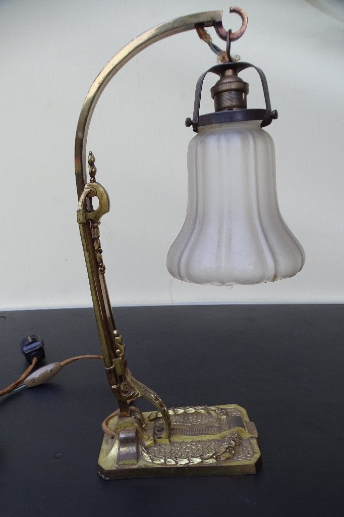 Antiek koperen tafellamp, Art Deco stijl, Ophalen of Verzenden