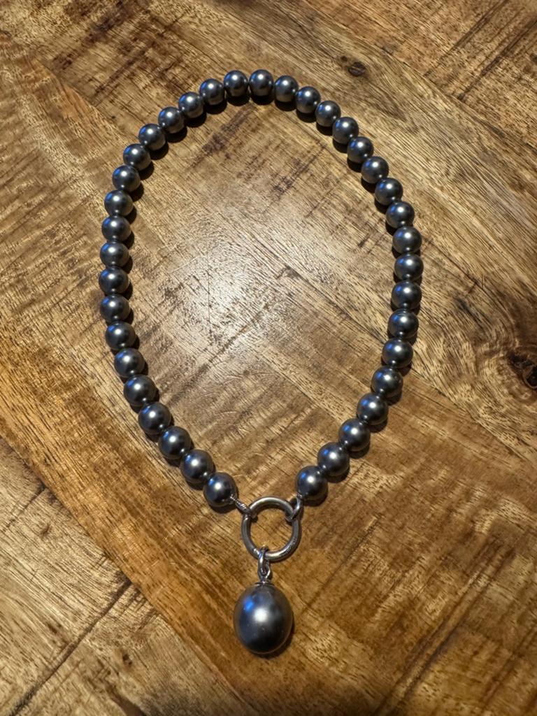 Ti Sento 925 zilver grote grijze parel ketting, Sieraden, Tassen en Uiterlijk, Kettingen, Ophalen of Verzenden, Zo goed als nieuw