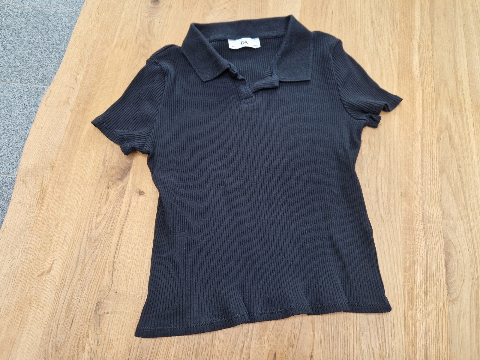 Zwart geribbeld shirt C&A maat 158, Kinderen en Baby's, Kinderkleding | Maat 158, Gebruikt, C&A, Meisje, Ophalen of Verzenden