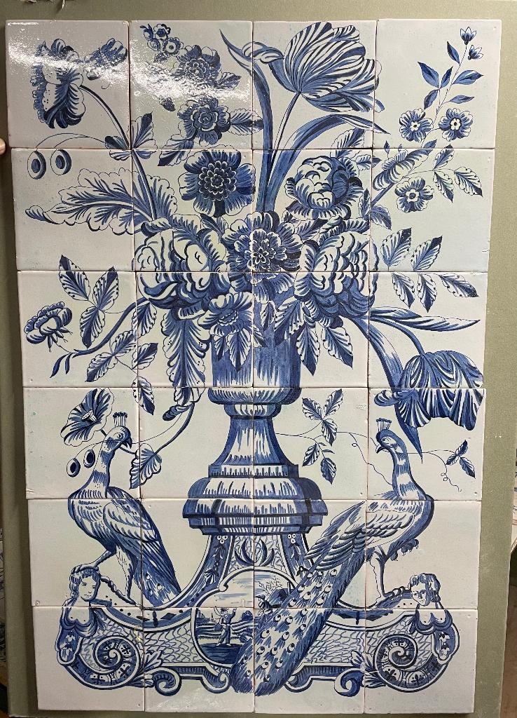 Antiek Tegeltableau bloemvaas Fries van circa anno 1800., Antiek en Kunst, Ophalen