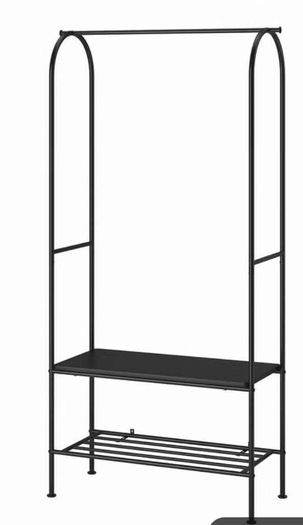 Zwart kledingrek met planken + hangende kledingorganizer, Ophalen, Zo goed als nieuw