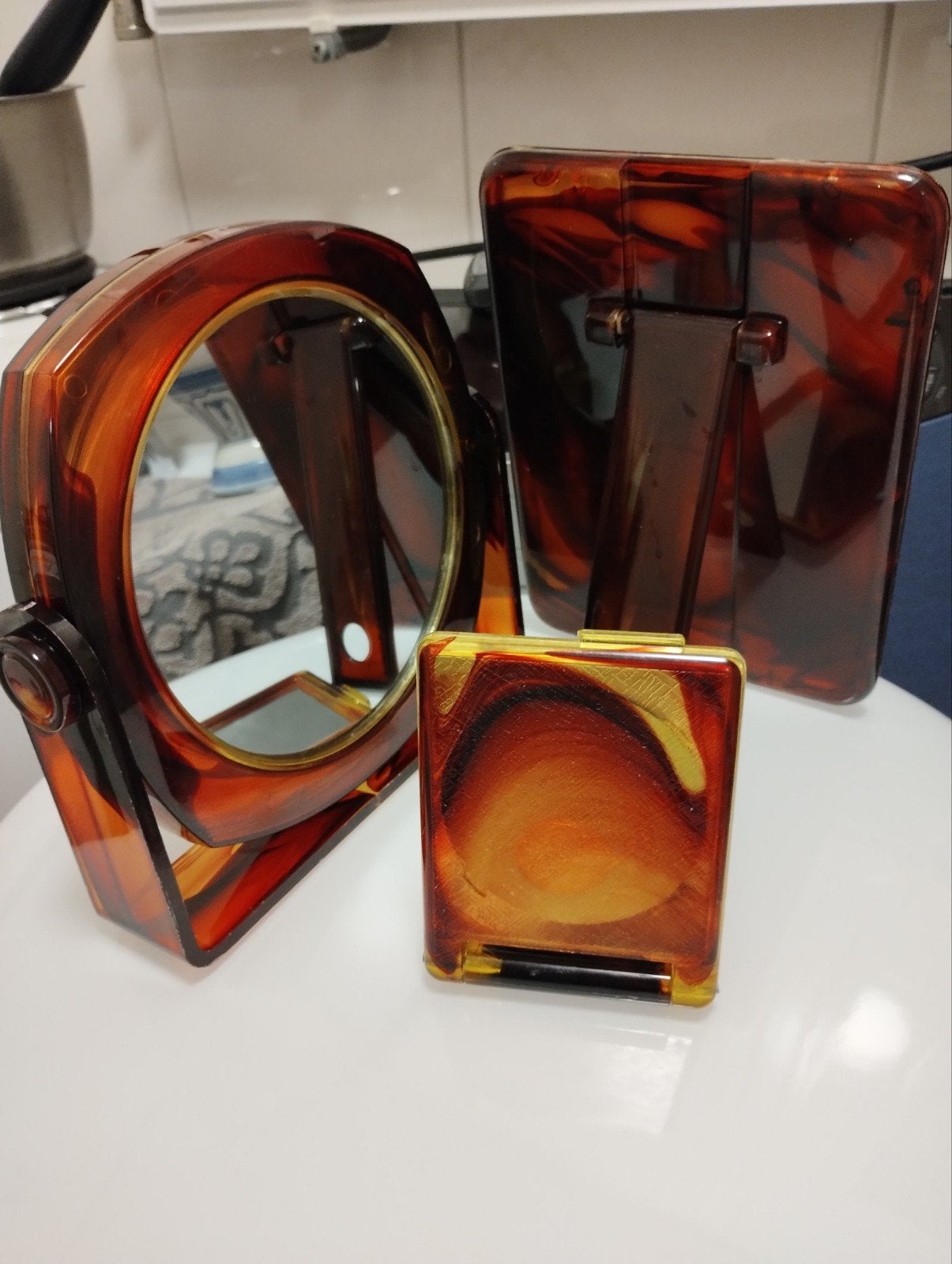 Vintage jaren zestig Lucite spiegel set, Ophalen of Verzenden