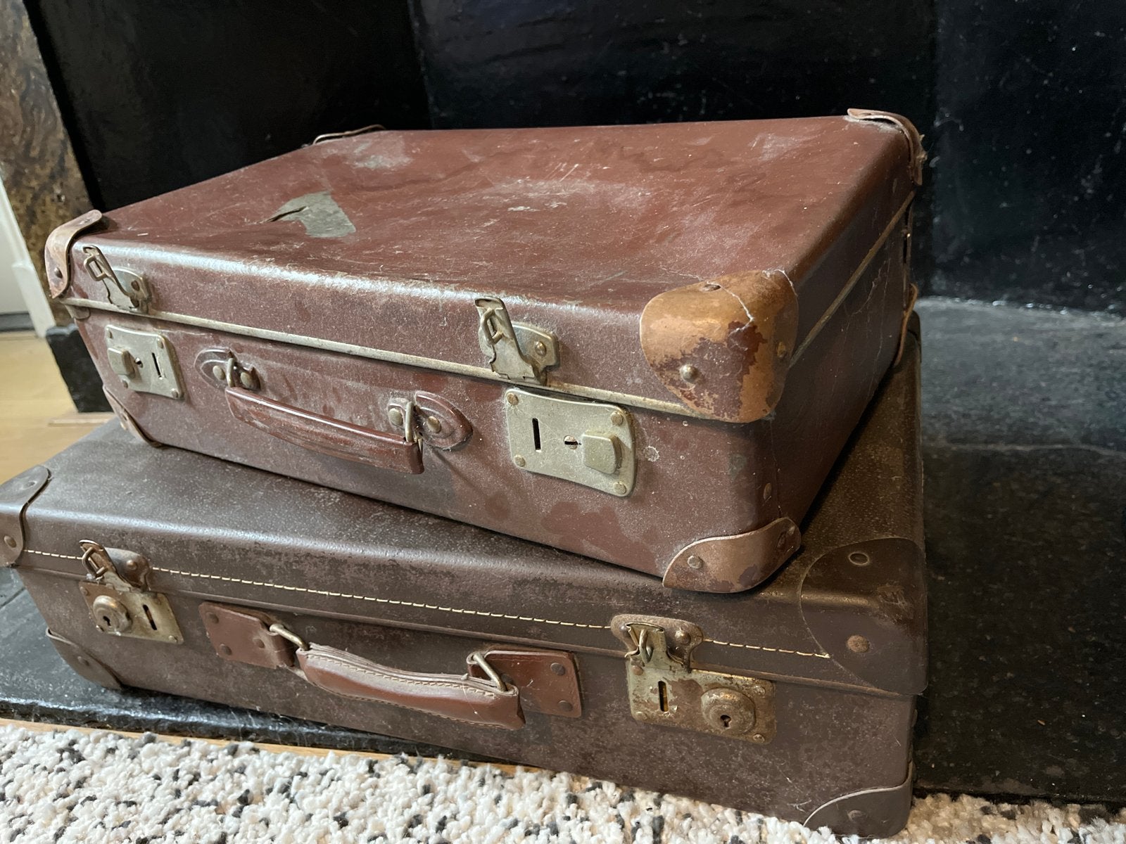 Vintage Koffers - Set van 2 Bruine Reiskoffers, Ophalen, Overige materialen, Gebruikt, 50 tot 60 cm