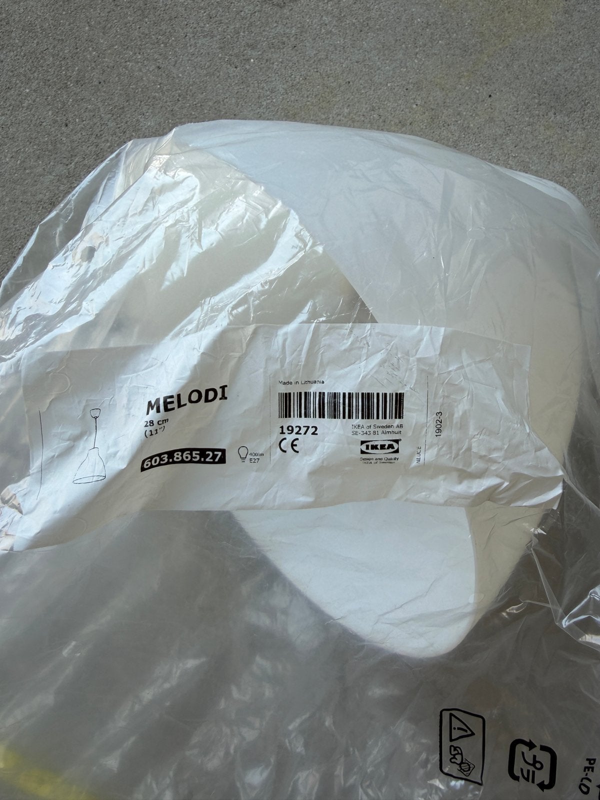 2 stuks IKEA Melodi Lampenkap Wit 28cm, Wit, Rond, Nieuw, Kunststof