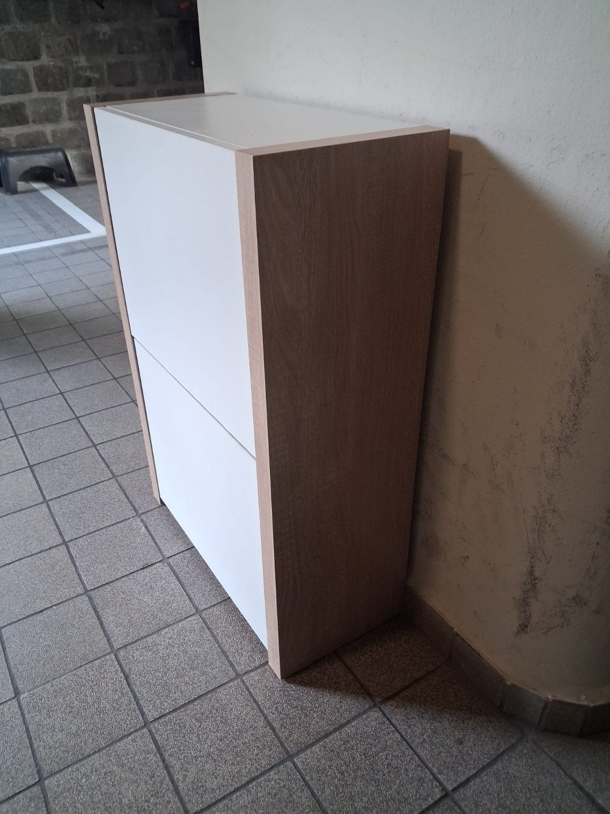 Schoenenkast met 2 lades - Wit en Houtkleurig, Huis en Inrichting, Ophalen, Gebruikt, Modern