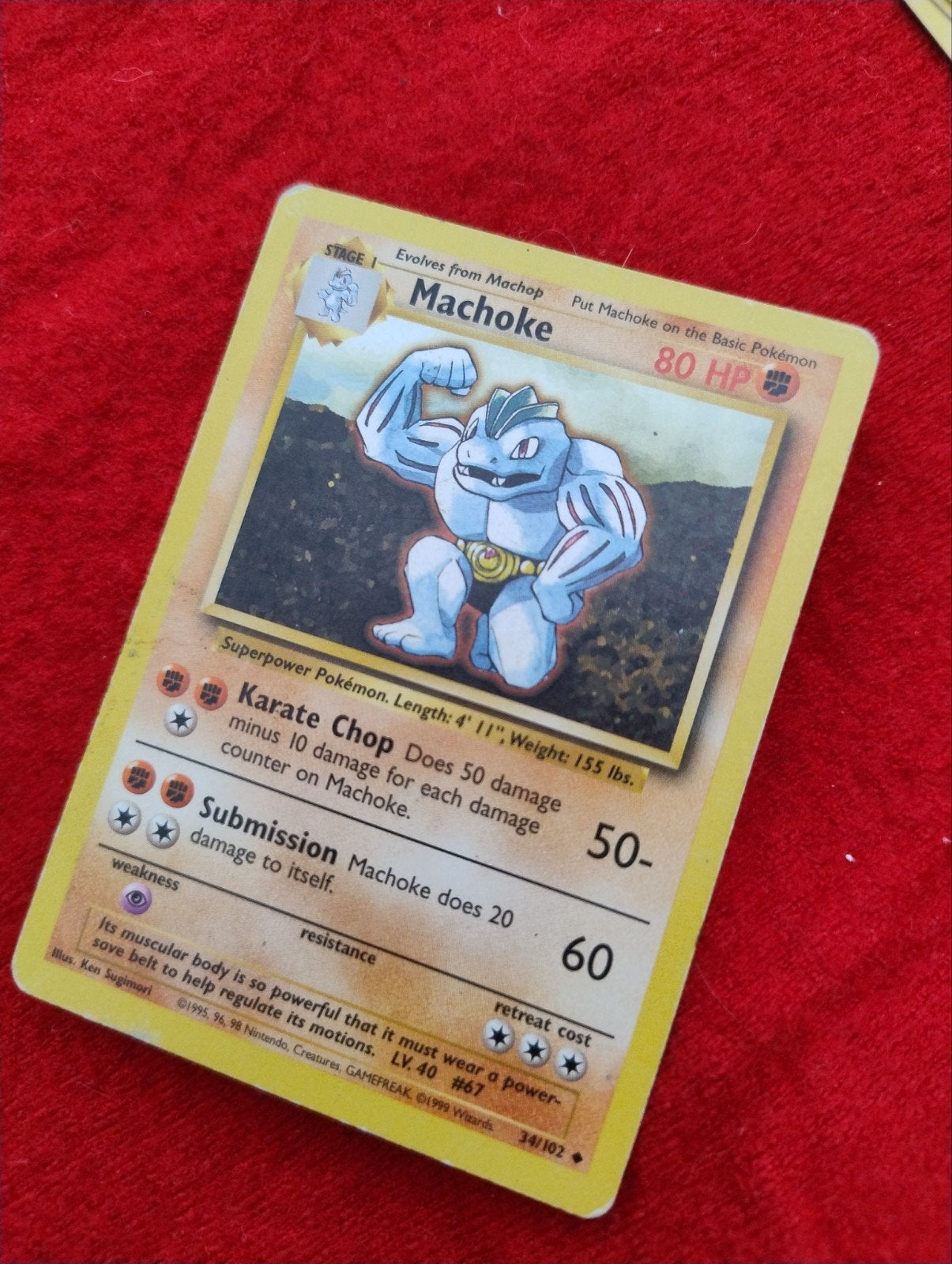Pokémon Kaart Machoke 80 HP (34/102) - Base Set, Ophalen of Verzenden, Zo goed als nieuw, Losse kaart