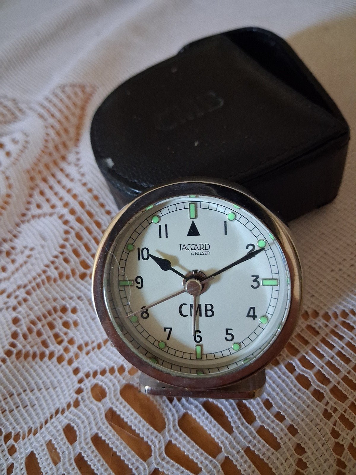 Vintage reis wekker of bureau clock,Jaccard by Hesler, Ophalen of Verzenden