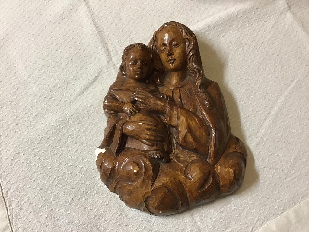 Vintage gipsen wandbeeld Maria met Kind Jezus bas-reliëf, Ophalen of Verzenden