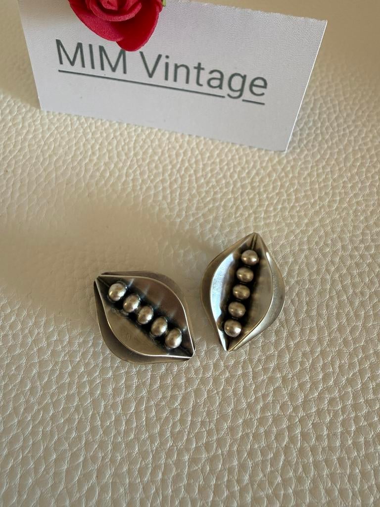 H167/Vintage Zilveren bijzondere Modernist oorclips, Sieraden, Tassen en Uiterlijk, Gebruikt, Verzenden, X, Zilver