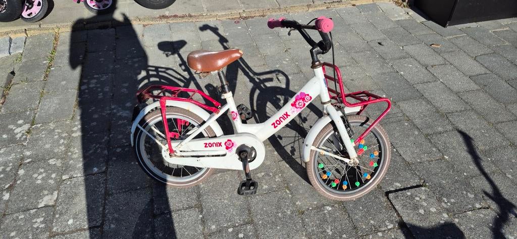 Zonix kinderfiets wit/roze - 16 inch, Fietsen en Brommers, Fietsen | Kinderfietsjes, Ophalen, Gebruikt, 16 tot 20 inch