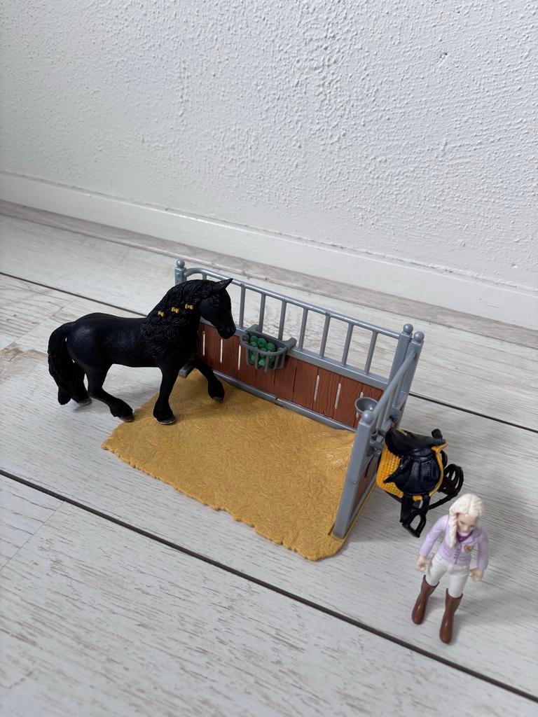 Schleich stal met paard en ruiter speelset, Ophalen of Verzenden, Gebruikt, Jongen of Meisje