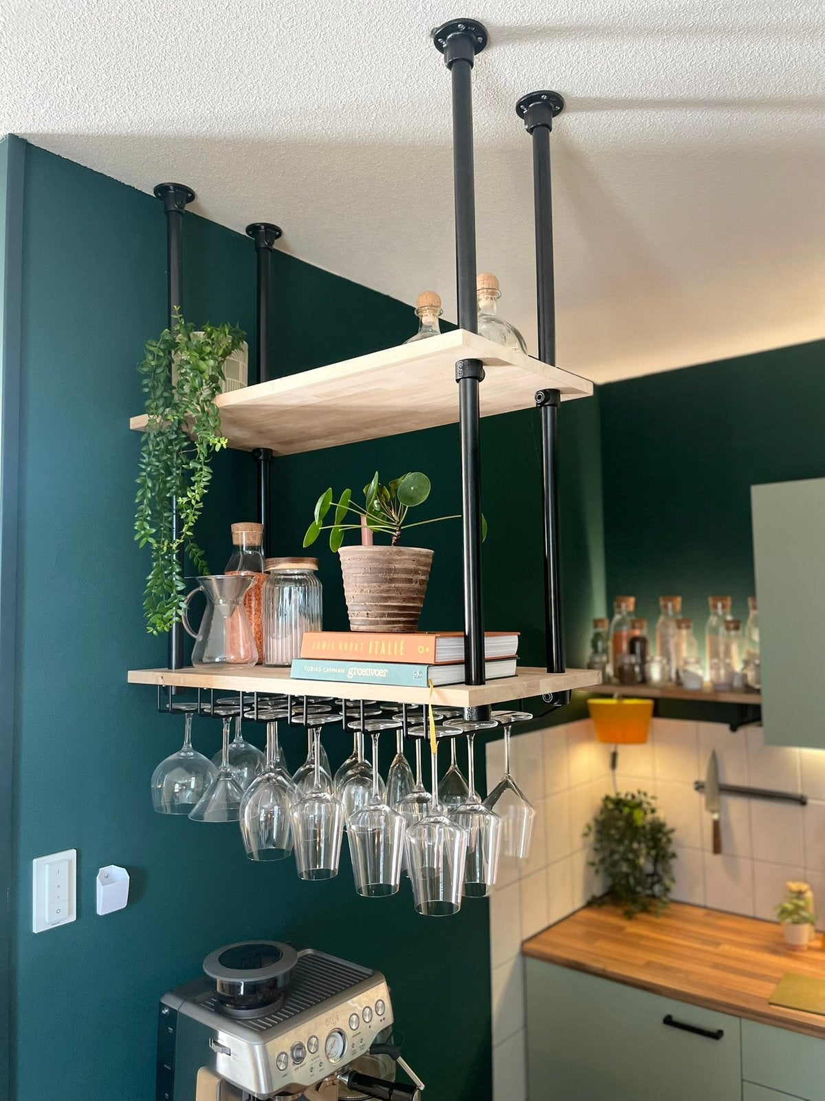 hangend wijnglazen hangrek massief eikenhout 6x3-glazen, Huis en Inrichting, Ophalen, Nieuw, Minder dan 5 flessen, 75 – 100