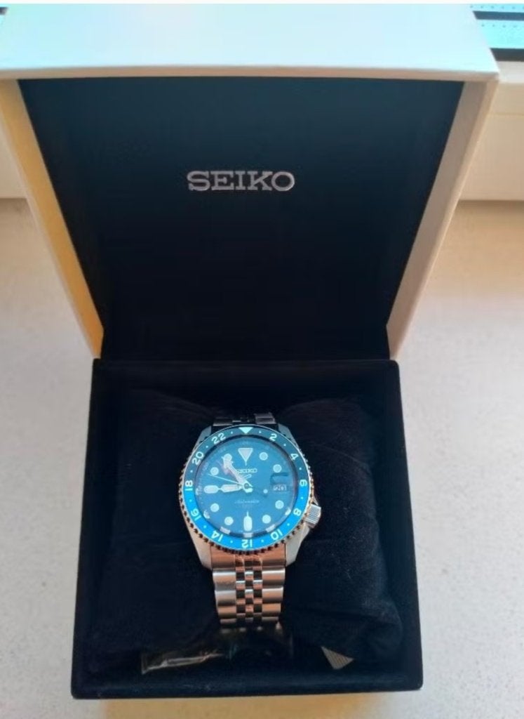 Seiko horloge 5 Sport GMT SSK003K1 zilverkleurig/blauw NIEUW, Staal, Verzenden, Polshorloge, Nieuw
