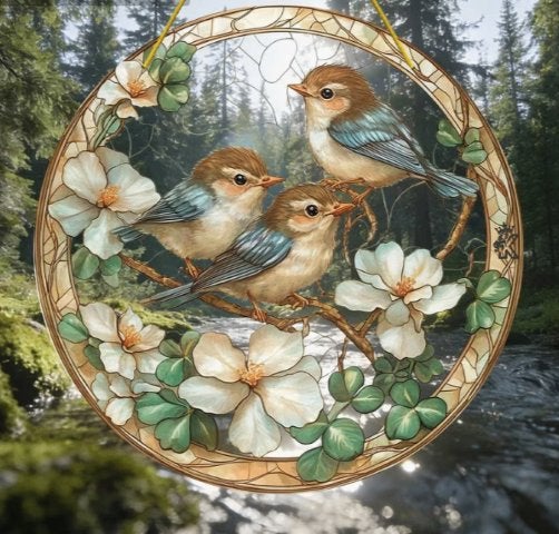 Raamhanger 3 Vogels met Magnolia, Ophalen of Verzenden, Nieuw