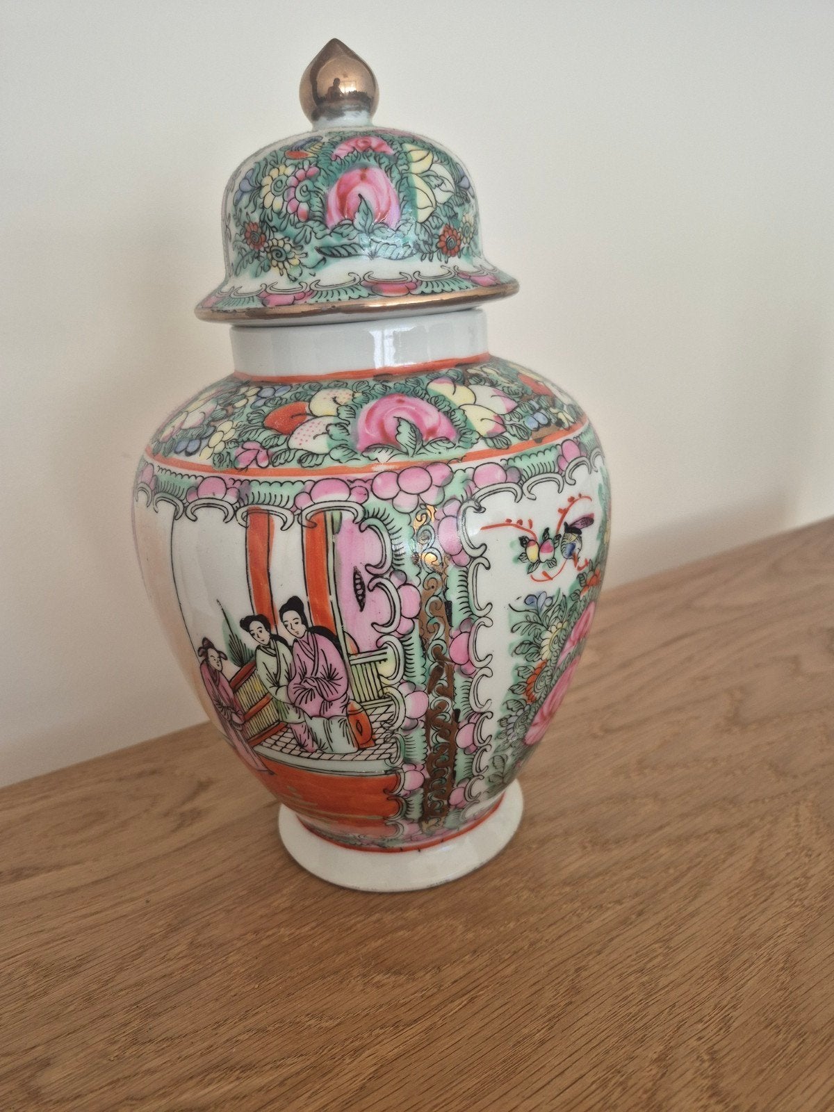 Antieke Chinese gemberpot met deksel, handgeschilderd, Ophalen of Verzenden