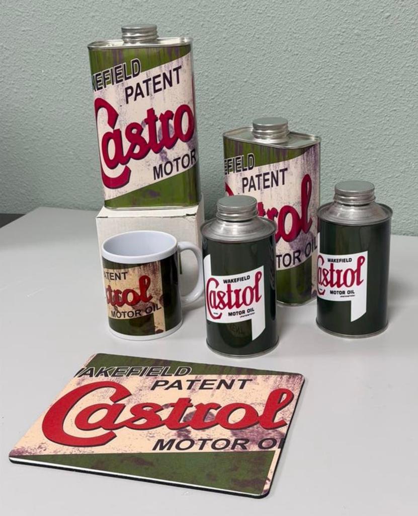 Castrol oil olie Mancave Set 4 olieblikken + mok + muismat, Ophalen of Verzenden, Nieuw