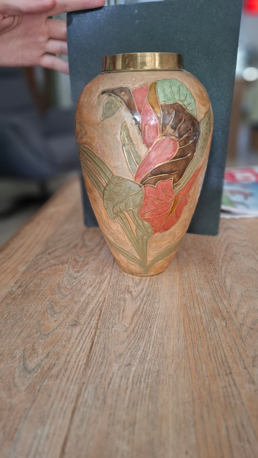 Vaas cloisonne India metaal emaille 24 cm, 30 cm, Meerkleurig, Vaas, Ophalen of Verzenden