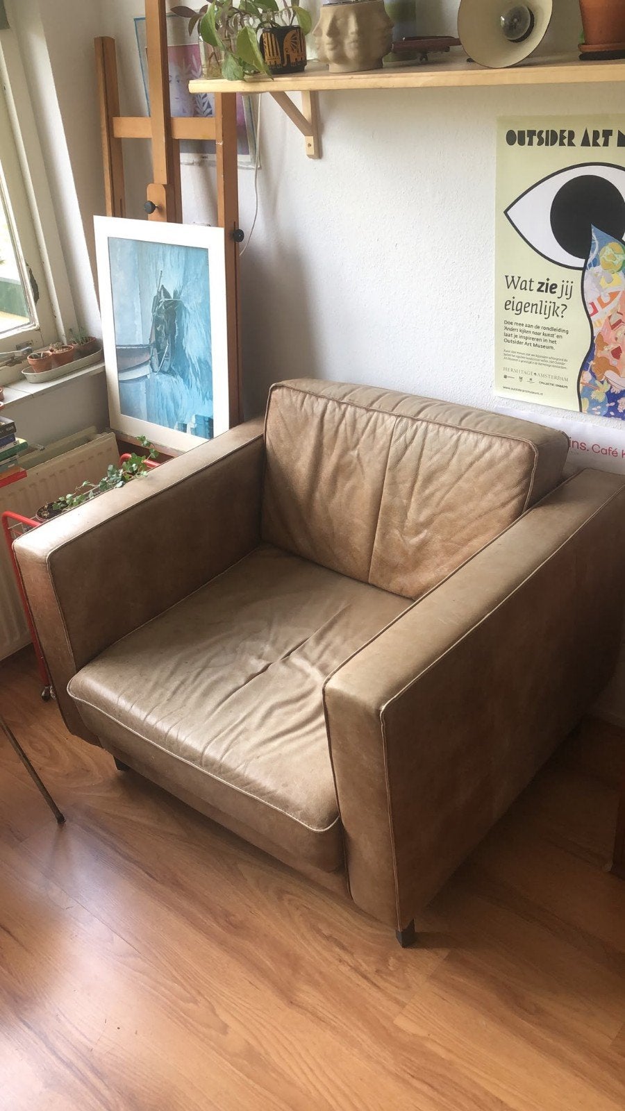 Leren stoel, Huis en Inrichting, Fauteuils, Ophalen, 75 tot 100 cm, Leer, 75 tot 100 cm