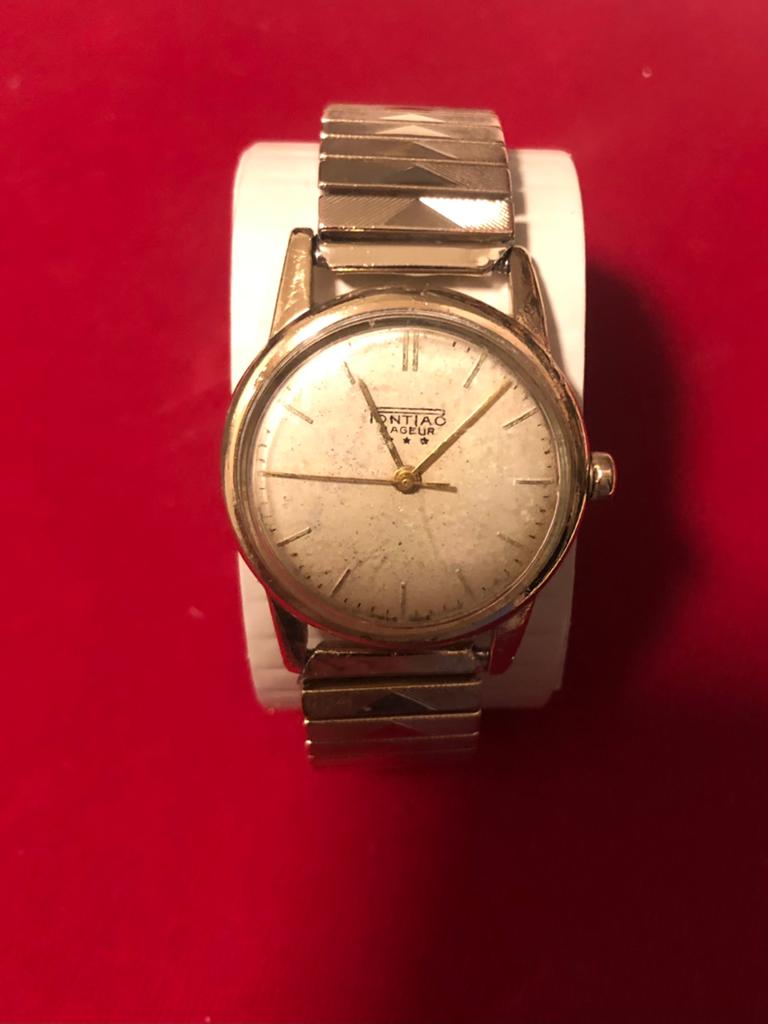 Antiek Zwitsers Pontiac nageur herenhorloge 1950 geserviced, Staal, 1930 tot 1960, Ophalen, Overige merken