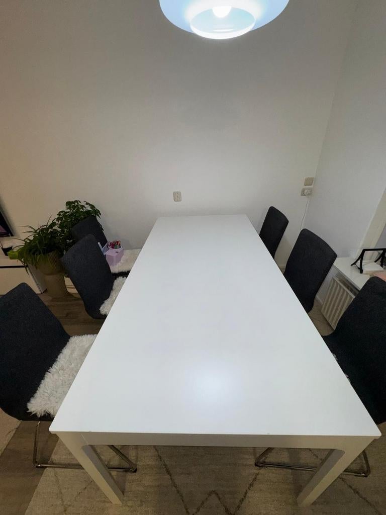 Witte eettafel uitschuifbaar, Huis en Inrichting, Ophalen, Rechthoekig, 50 tot 100 cm