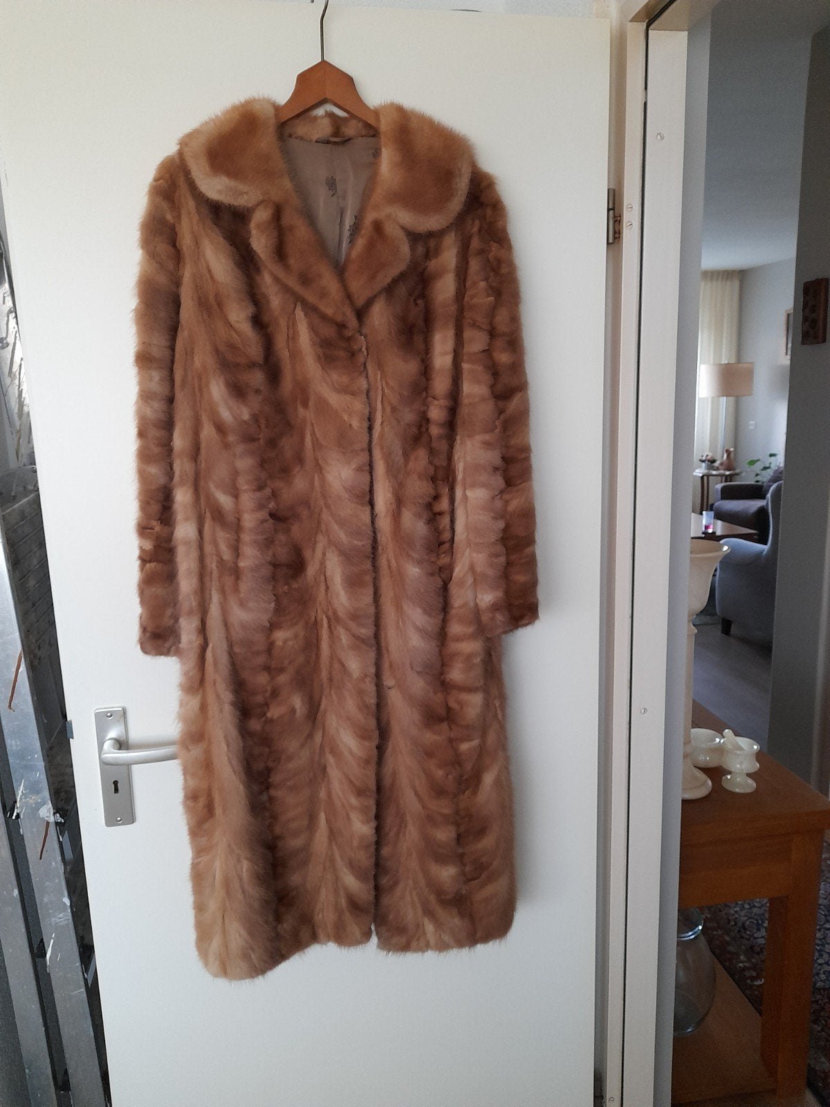 Vintage Nertsen Bontjas - Elegante Lange Jas, Maat 38/40 (M), Bruin, Ophalen of Verzenden, Onbekend
