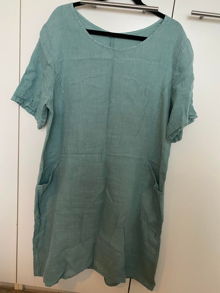 Linnen jurk maat 42/44 groen , Made in Italy, Ophalen of Verzenden, Gedragen, Groen, Jurk