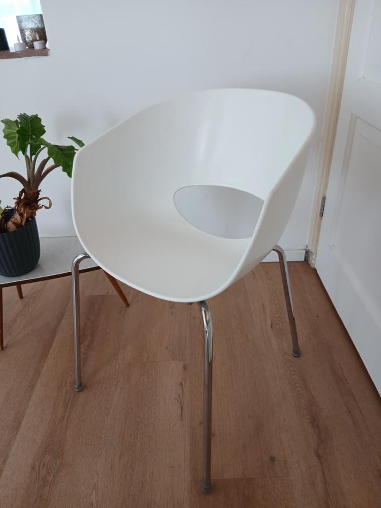 Vintage eetkamer stoelen - wit met chromen poten, Ophalen, Gebruikt, Wit, Modern, Design
