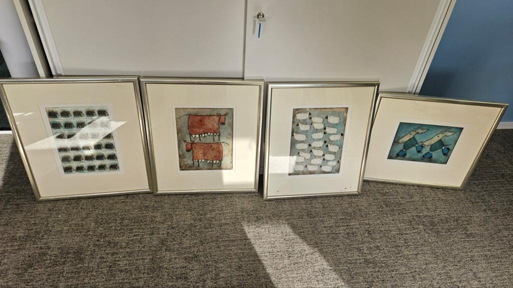 Set van 4 ingelijste etsen van Gerda Smit, 2002, Antiek en Kunst, Kunst | Etsen en Gravures, Ingelijst, Ets, Flora en Fauna, 2000 tot heden