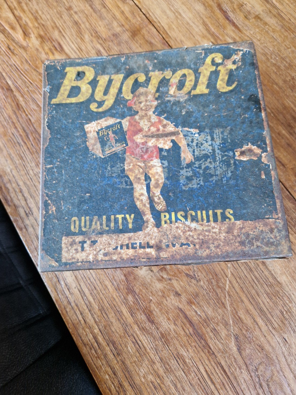 Antieke Bycroft Quality Biscuits blikken doos, Ophalen of Verzenden