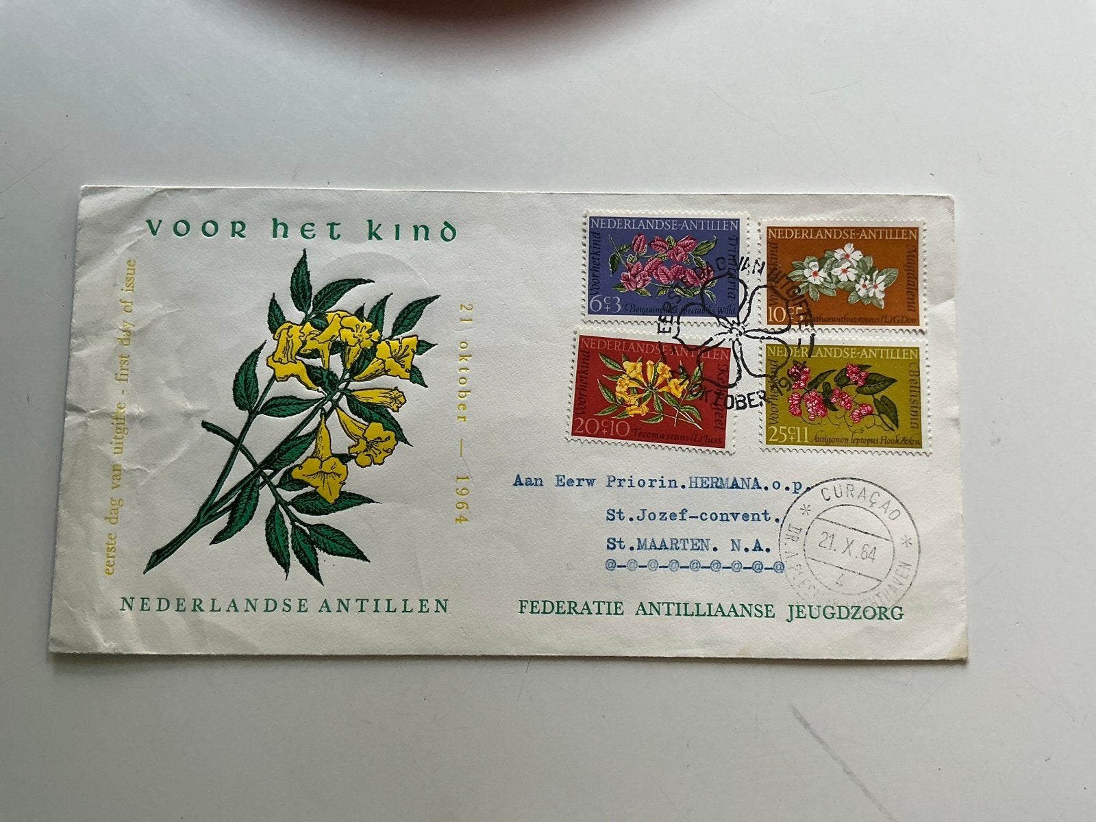Nederlandse Antillen Eerste Dag Uitgifte 1964, Ophalen of Verzenden, Gestempeld