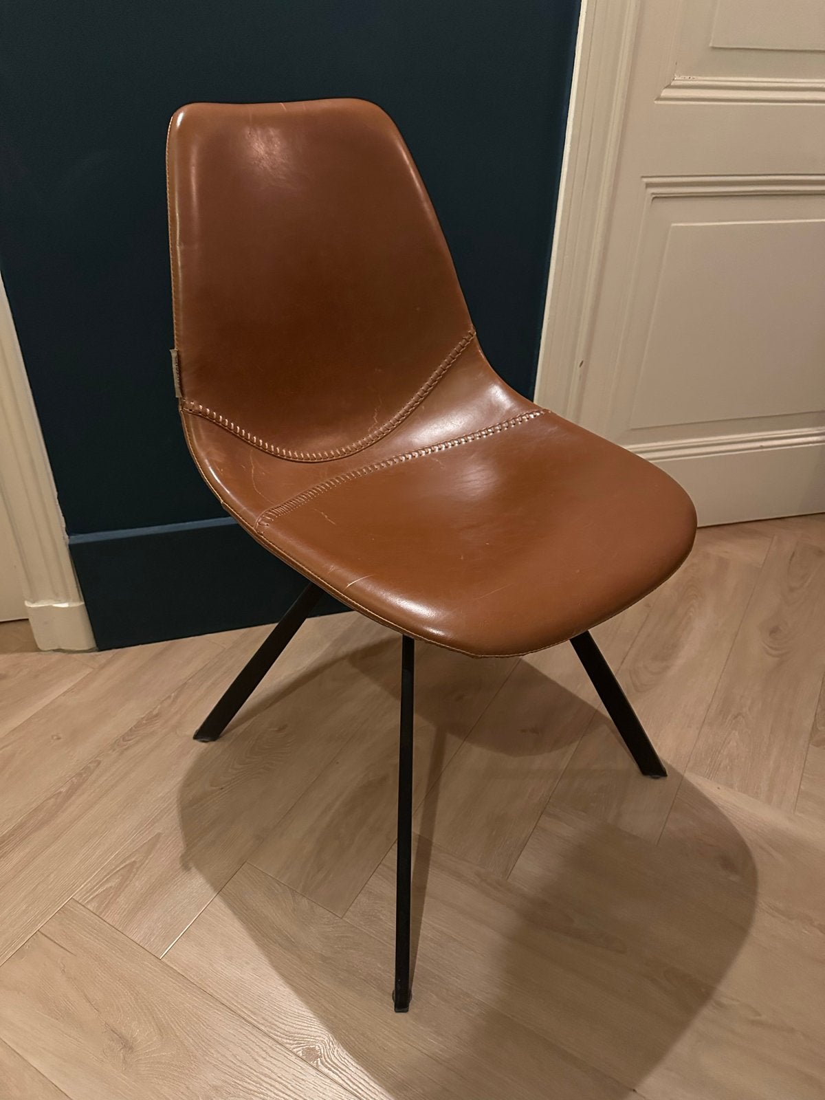 Dutchbone Franky Stoel - Cognac Leer, Huis en Inrichting, Stoelen, Gebruikt, Eén, Leer, Bruin, Ophalen