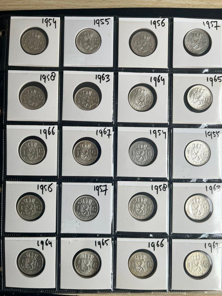 JULIANA 2 MOOIE SERIES ZILVEREN GULDENS 1954-1967, Postzegels en Munten, Munten | Nederland, Koningin Juliana, Zilver, 2½ gulden