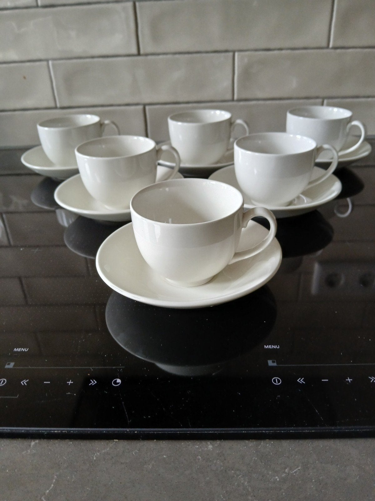 Adams, WedgwoodGroup micratex witte kop en schotels (6), Ophalen of Verzenden