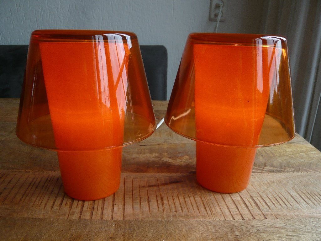 2 vintage Ikea glazen tafellampen, Ophalen of Verzenden, Zo goed als nieuw, Glas, Minder dan 50 cm
