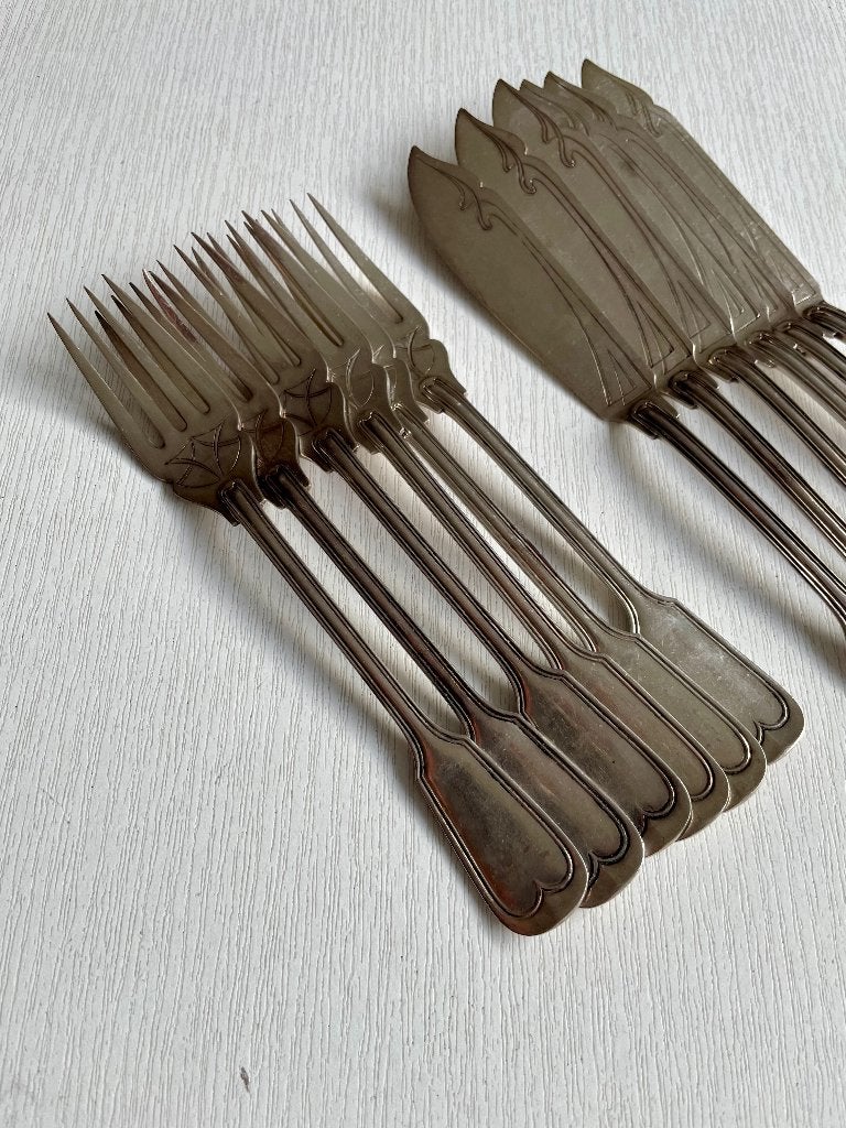 WMF verzilverd Visbestek jugendstil, Antiek en Kunst, Ophalen of Verzenden