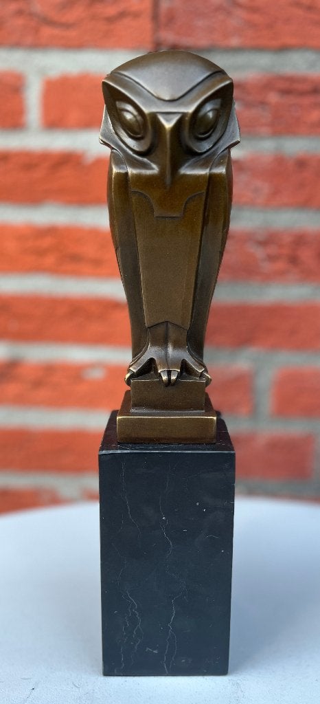Bronzen art deco stijl uil op een marmeren voet., Art deco, Ophalen of Verzenden, 20 - 50 cm, Beeld