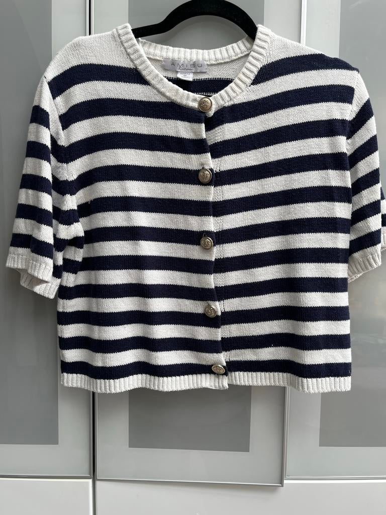AMISU Gebreid Vestje met Strepen en Gouden Knopen, Ophalen of Verzenden, Zo goed als nieuw, Maat 38/40 (M), Blauw