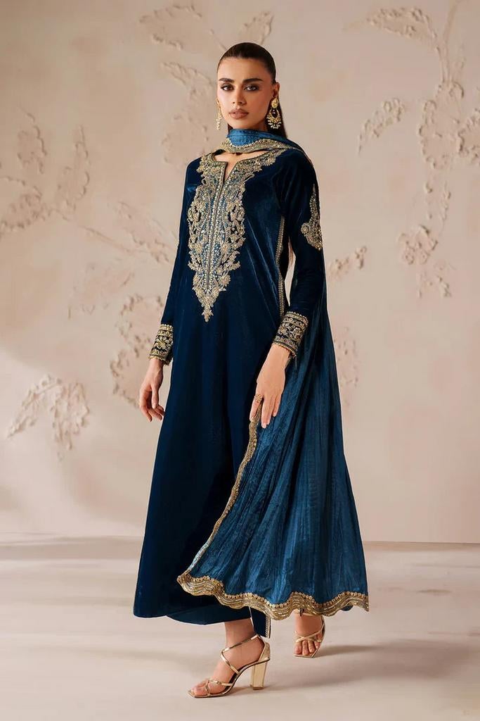 3 delige dress velvet!, Maat 38/40 (M), Galajurk, Blauw, Ophalen of Verzenden